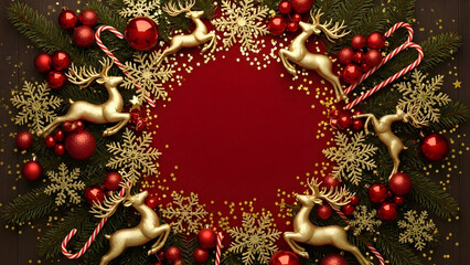 christmas background with red balls and fir branches