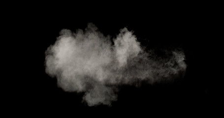 Realistic smoke effect drifting and spreading in freeze motion against a black background. Cinematic atmospheric fog ideal for VFX compositing, overlays, transitions, and moody visual effects.