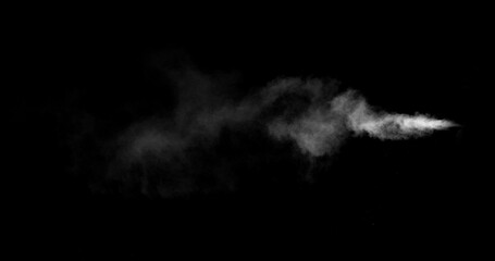 Realistic smoke effect drifting and spreading in freeze motion against a black background. Cinematic atmospheric fog ideal for VFX compositing, overlays, transitions, and moody visual effects.