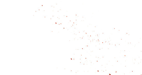 Photograph capturing a dramatic blood drops splashing on a clean white background. The red liquid forms organic droplets and abstract shapes. Ideal for horror, medical, or artistic use.