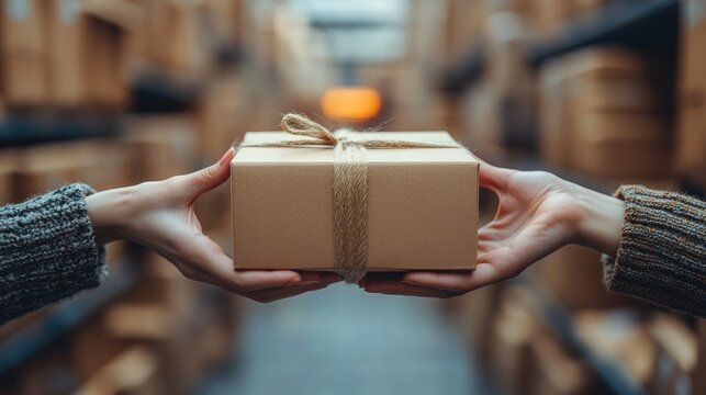 Hands exchanging a package, symbolizing efficient shipping solutions