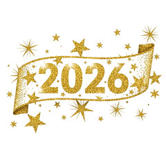 Golden new year 2026 celebration isolated on transparent background
