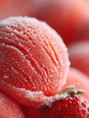 Fresh watermelon sorbet with icy texture and vibrant color in a close-up setting
