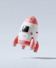 Colorful toy rocket launching into the air on a transparent background