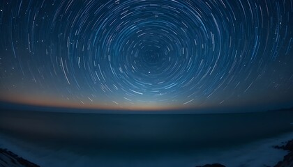 ⛄"A mesmerizing timelapse of stars rotating above a tranquil ocean horizon, transitioning into a swirling galaxy."