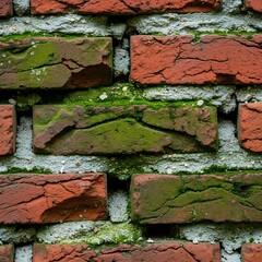 Red Brick Wall with Moss.