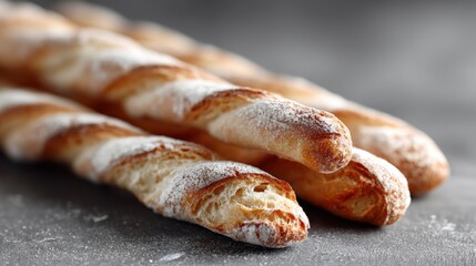 Freshly baked breadsticks on a dark surface with a delightful golden crust