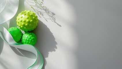 Green massage ball and foam roller for self-care trigger point release, stress management, health promotion