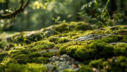 Close-up of green moss pattern highlighting organic textures for natural aesthetic, Earth Day