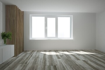 modern room with shelfes and beautiful flowers in glass flowerpot on it interior design. 3D illustration