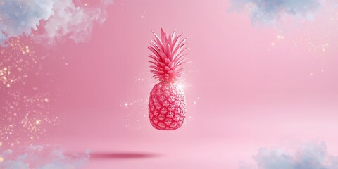 Pink pineapple resting on a pink backdrop intended for colorful summer promotions, background for text and layout, World Tropical Fruit Day