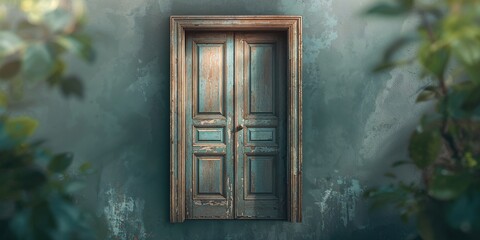 Old wooden door with weathered surface used as a rustic background for text or design projects