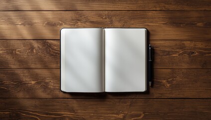 Writing tool and notepad placed on wooden surface serving as a layout background for text or graphics