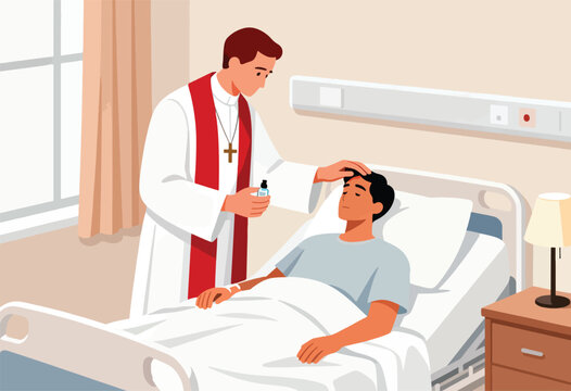 Clergy offering comfort and blessing to a patient in a hospital room
