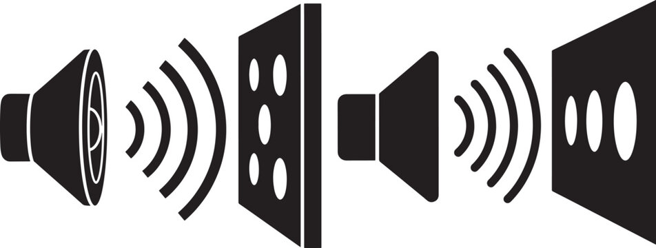 Sound wave propagation through barrier icon set vector graphic