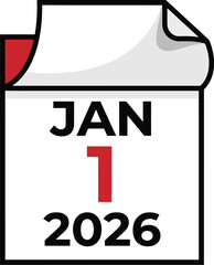 New Year 2026 January 1 Calendar Page Desk Calendar Date Icon Vector Minimalist Design