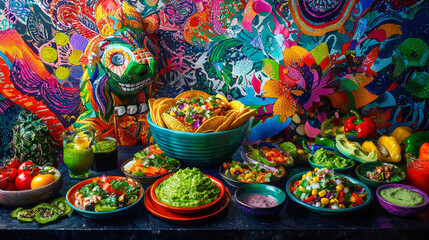 Fototapeta premium Cinco de Mayo Table with Traditional Mexican Dishes