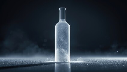 Glass bottle with icy surface, used as a backdrop for branding or packaging mock-up