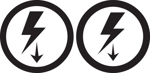 Electrical hazard lightning bolt down arrow icon set vector