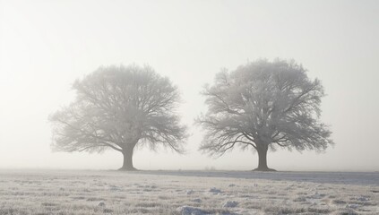 Snowy scene featuring pair of trees, highlighting winter erosion risk