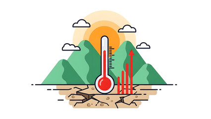 Global warming impact thermometer cracked land illustration