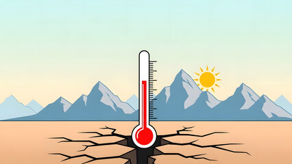 Climate change thermometer desert heat illustration
