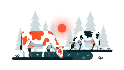 Cows in forest environmental impact illustration