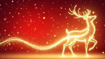 Glowing reindeer in a snowy winter wonderland scene with red background