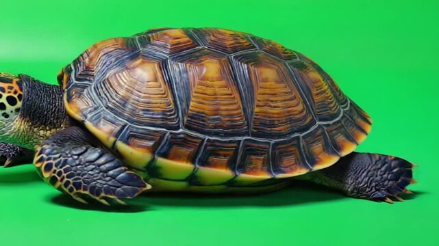Vibrant turtle with colorful shell on green background