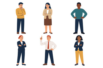 Fototapeta premium Diverse business professionals in modern attire standing in various poses