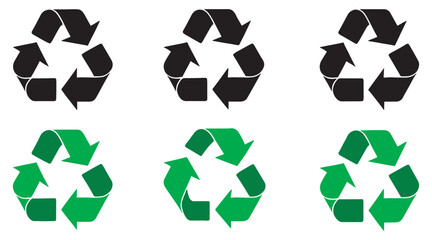 Recycle symbol vector black and green design for reuse on white background