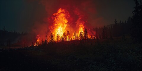 Forest fire in progress in British Columbia showing extensive flames, highlighting environmental risk, Earth Day