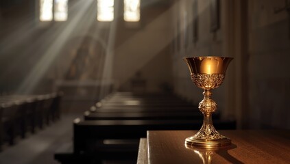 Interior of the Church of Saint Matthew in Stitar, Croatia, highlights a sacred golden chalice, ideal for religious ceremony settings