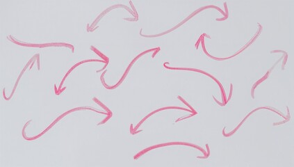 White background with pink arrows indicating movement or process flow, suitable for informational displays or navigation aids, Earth Day