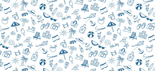 Obraz premium beach doodle hand drawing seamless pattern background summer holiday nautical