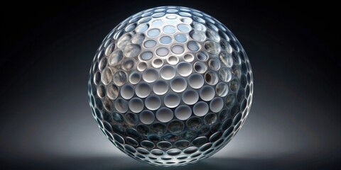 A Striking Metallic Orb with Dimpled Surface, Reflecting Light and Shadow in a Dark Studio Setting