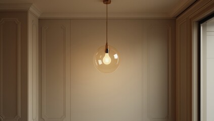 Naklejka na ściany i meble Spherical light bulbs installed as ceiling lamps in contemporary office or home interiors, focusing on functional illumination