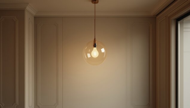 Spherical light bulbs installed as ceiling lamps in contemporary office or home interiors, focusing on functional illumination - Powered by Adobe