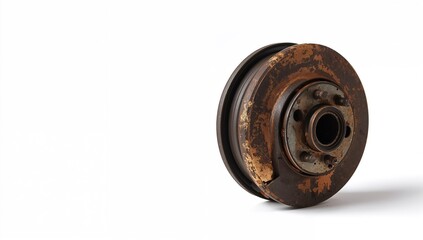 Macro shot of a vintage drum brake component showing corrosion, illustrating mechanical repair and safety checks