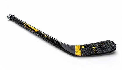 Black Hockey Stick with Yellow Accents Against White Background Studio Shot