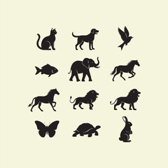 Fototapeta premium Collection of Various Animal Silhouettes.