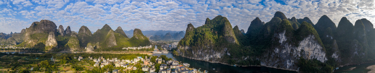 The Mountain Landscape in Li River Yangshuo at Guilin Guangxi