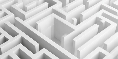 A high-angle view of a bright white maze with geometric patterns and shadows