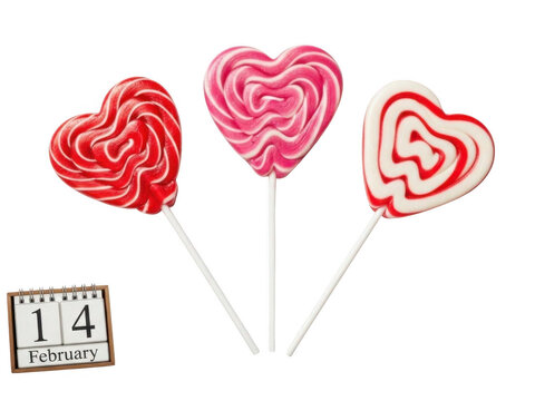 Valentine's day heart-shaped lollipops isolated on transparent background