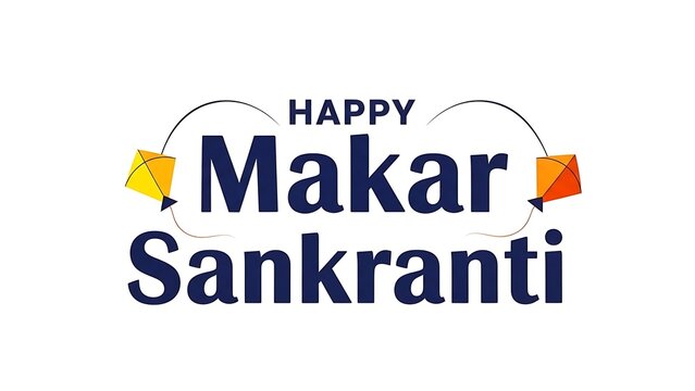 Happy Makar Sankranti with colorful kites and text yellow