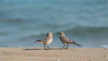 Pair of pratincoles engaging in courtship behavior on the ground, highlighting their reproductive display