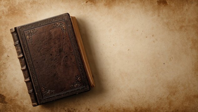 Old-fashioned book with empty pages serving as a UI backdrop, suitable for editorial headers and text placement