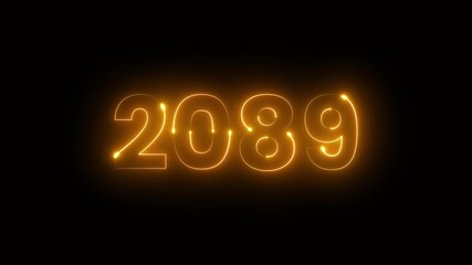 2089 year text glowing neon icon animation isolated on black background