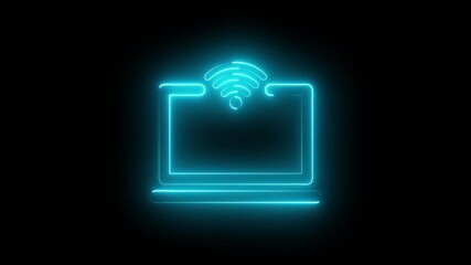 Wifi Computer neon icon animation isolated on black background - Powered by Adobe
