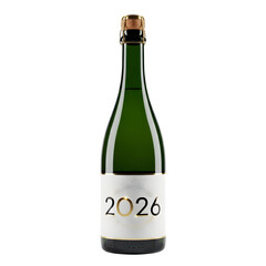 Champagne bottle with 2026 label isolated on transparent background